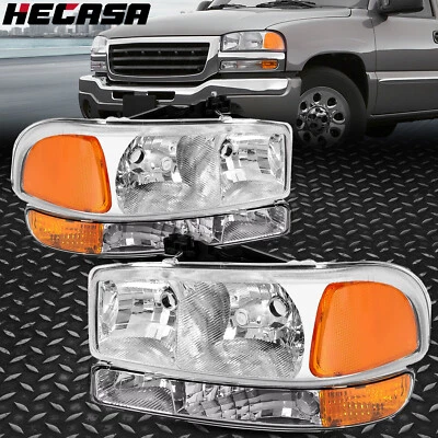 Headlights + Bumper Lamps For GMC Sierra 1500 2500 1999-2007 Yukon XL 2000-2006 - Image 1 of 4