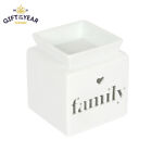 Oil Burner White Ceramic Cutout Heart Family Text Design Built-in Dish 12.00 cm