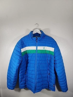 Izod Puffer Men's Blue Green And White Retro Puffer Jacket Size XL - Image 1 of 4