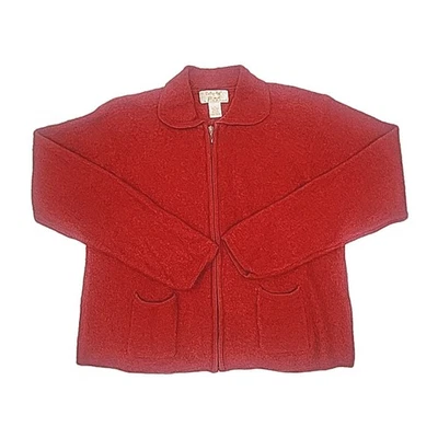 Tally-Ho Cardigan Sweater 100% Wool Red Women Size Large Full Zip Pockets Jacket - Image 1 of 4
