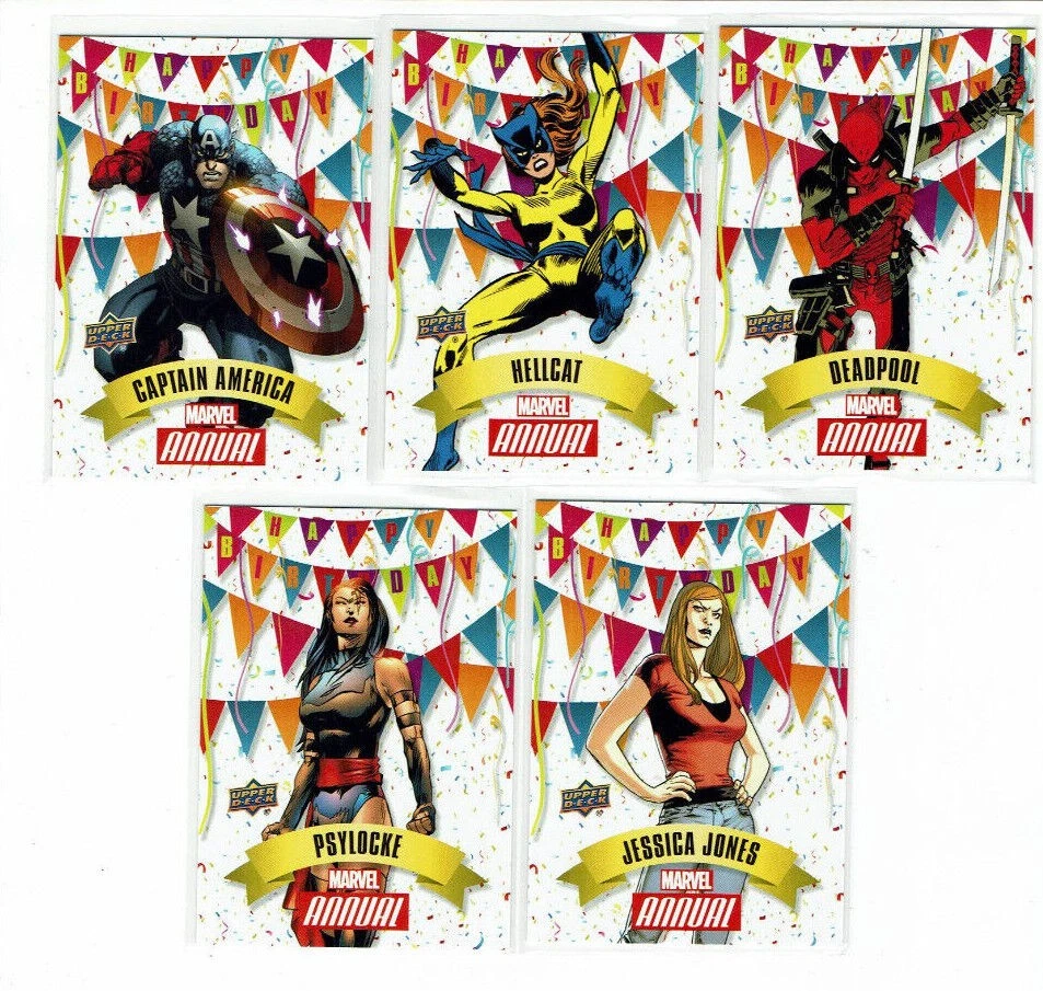 Marvel Annual 2016 Upper Deck Happy Birthday Chase Card Set HB-1 to HB-5 - Image 1 of 1