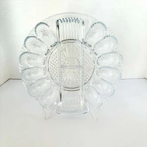 Vintage LE Smith Cut Glass 12 Deviled Egg Plate Platter 11" Pineapple Design - Picture 1 of 11