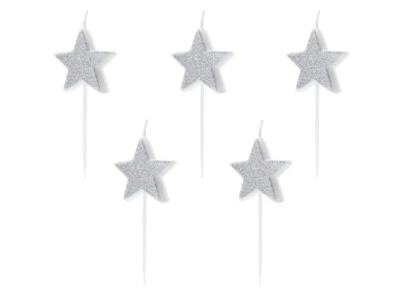 Candele di compleanno stelle, argento, 3,5 cm (1 VPE / 5 pz.) - Immagine 1 di 4