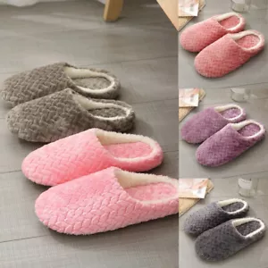 Women's House Slippers Slip-On Anti-Skid Solid Indoor Casual Shoes Snow Slippers - Picture 1 of 39