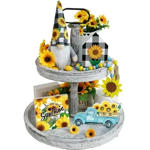 Sunflower Decor 5pcs Sunflower Farmhouse Tiered Tray Decor Sunflower Gnome Plush - Picture 1 of 6