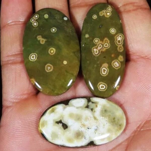 (LOTTO 3 PEZZI) 107,65 Cts. DIASPRO OCEANO NATURALE OVALE CABOCHON PIETRE PREZIOSE SCIOLTE - Foto 1 di 6