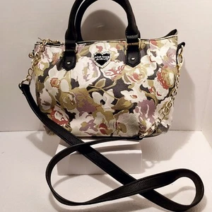 Betsy Johnson GREEN Floral Handbag with Black DOUBLE Handles And Crossbody Strap - Picture 1 of 6