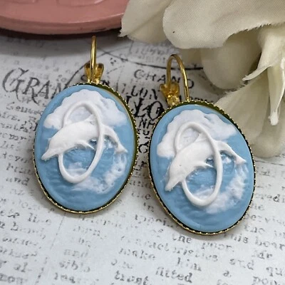 Pendientes de playa de regalo de cumpleaños de delfín negro dorado brillante festival camafeo Foto 1 de 4