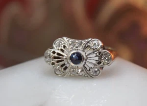 Antiker Art Deco Ring 14K Weißgold Euro Diamant Saphir Gr. 3,75 - Bild 1 von 9
