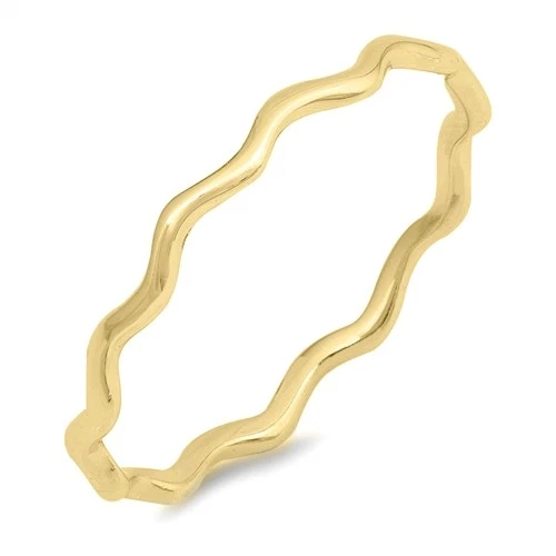 Wave Ring Genuine Sterling Silver 925 Yellow Gold Plated Height 2 mm Sizes 4- 12 - Image 1 of 1