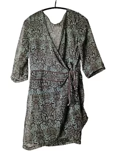 Quiero Damen Kleid Bluse Wickelkleid Mint Braun Grün Muster Transparent Ornament - Bild 1 von 10