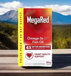 800mg MegaRed Advanced 6X Absorption Omega-3 Softgels, 80 Count Exp 3/2026 - Picture 1 of 5