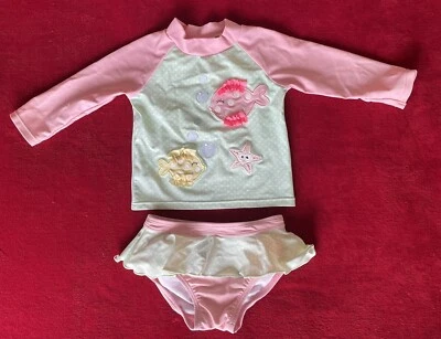 Traje de baño Sprout verde y rosa de manga larga para niñas pequeñas talla: 0 Foto 1 de 4