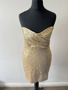 TFNC London Gold Sequin Strapless Short Party Dress M (10-12) - Pics For Specs - Picture 1 of 10