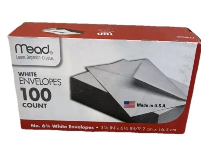 Mead White Envelopes 100 Pack Mail Business Volume Mailing Correspondence Bills - Image 1 of 1