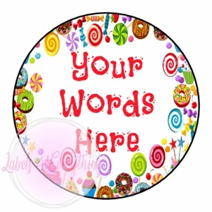 Personalised Sweets Sweetie Treat Wreath Birthday Stickers Party Thank You Cone - Picture 1 of 1