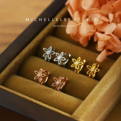 Крошечные серьги-кольца с цветком ромашки, серьги из нержавеющей стали, без потускнения, спираль - Изображение 1 из 4