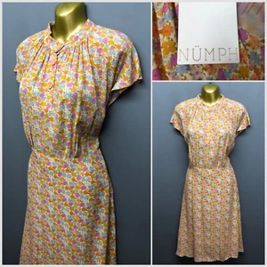 NUEVO Vestido Nümph Naranja Mezcla Multicolor Floral Retro Reino Unido 10 EUR 38 Forrado - Imagen 1 de 16