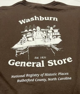 Camiseta de algodón Washburn General Store Est 1831 Rutherford County Carolina del Norte para hombre pequeña - Imagen 1 de 5