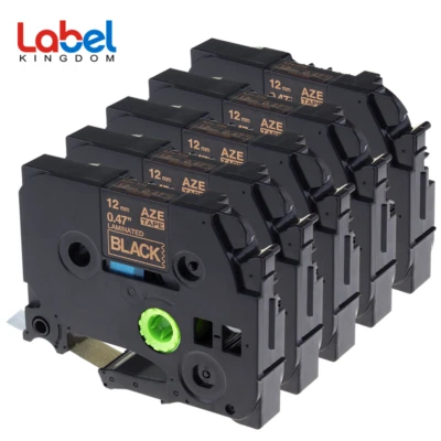 ‎LABEL KINGDOM TZe-334 P-touch Label Tape Compatible Brother PT-P700 12mm Gold on Black 5PK