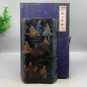collection old Black ink block Ingot Bamboo forest seven sages Ink stick - Bild 1 von 9