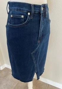 VERONICA BEARD 4 dark blue oxford wash denim skirt raw him front slit NWOT - Picture 1 of 5