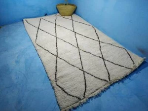 Beni Ourain Rug 6'8 "x 5,5" Ft Moroccan Rug Handmade Authentic Wool Carpet Brown - Picture 1 of 10