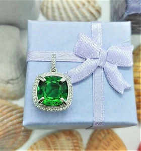 5.7 Ct Certified Heated Emerald Green Andradite Garnet Pendant with Halo Topaz - Picture 1 of 12