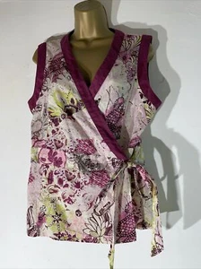 womens Red Herring Uk 16 Purple Mix Sleeveless Pattern Wrap Shirt Casual blouse - Picture 1 of 6