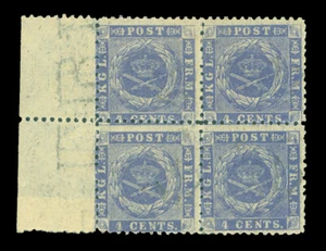 DANISH WEST INDIES 1873 Coat of Arms 4c dull blue Scott # 4 mint MLH block 4 - Picture 1 of 2