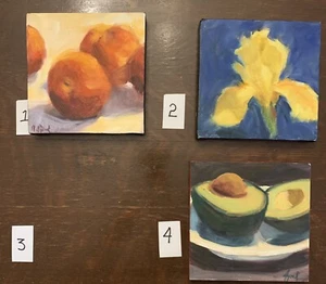 Avocado, Iris, Aprikose 6x6 verpackte Leinwand Impressionismus Orig Öl Margaret Aycock - Bild 1 von 11