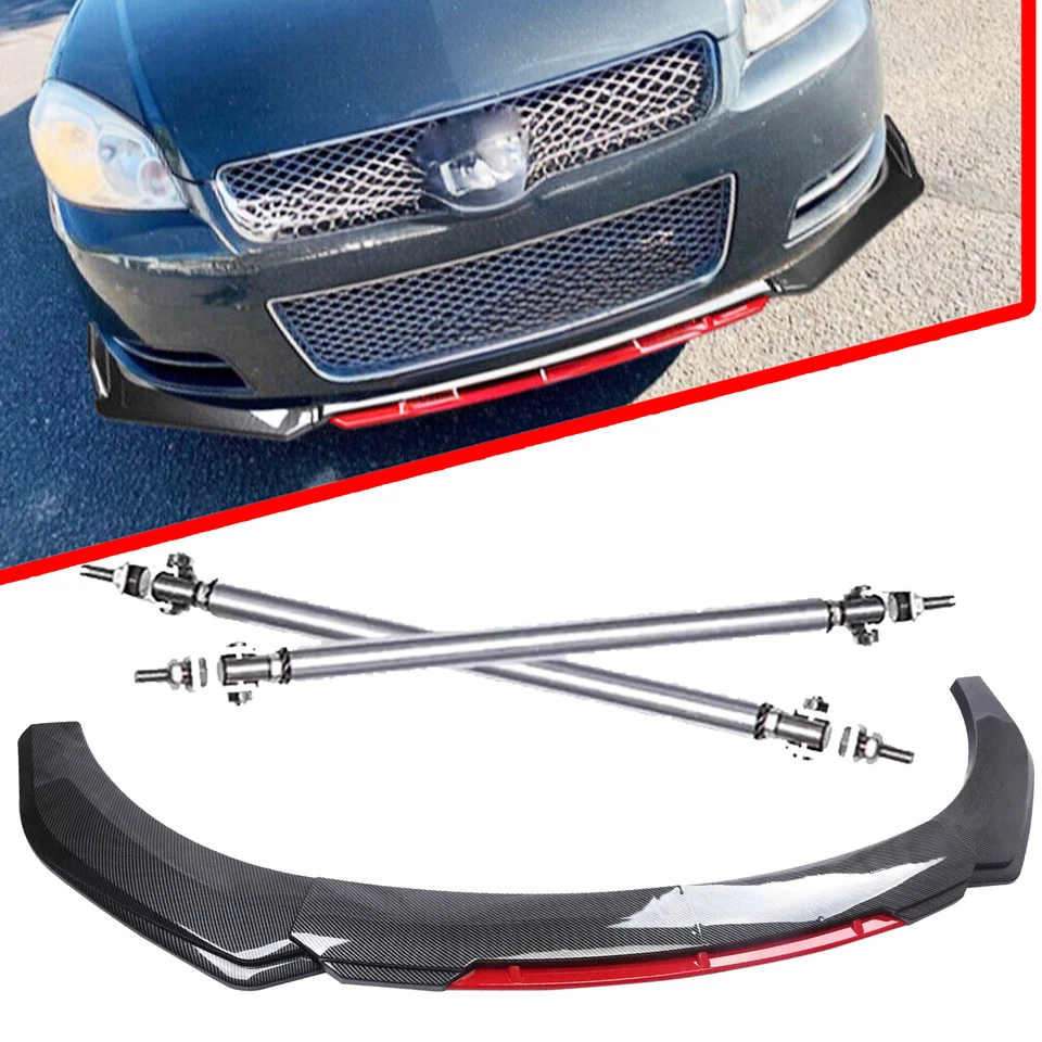 For Chevrolet Impala Front Bumper Lip Spoiler Splitter+Strut Rods Carbon Fiber Foto 1 de 4
