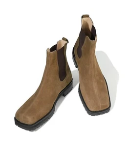 Firenze Atelier Men's Brown Suede Split Square Toe Chelsea Boots Ankle Boots  - Picture 1 of 7