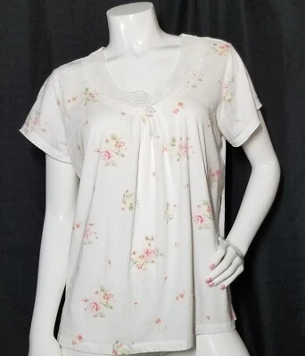 Top de pijama Oscar de la Renta talla grande blanco floral crochet frontal algodón/poliéster  Foto 1 de 4