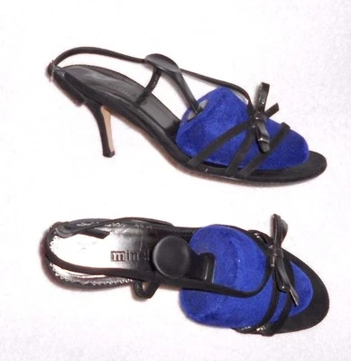 MINELLI sandales cuir daim noir nœud gris foncé P 38 TBE - Photo 1/4