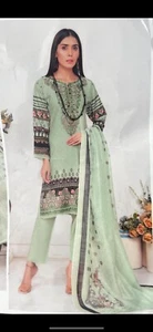 Pakistani Indian Women's Embroidered Linen Suit Dress Stitched Shalwar Kameez - Picture 1 of 8