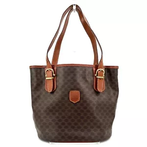 CELINE Macadam Boston Bag PVC Leather Brown Authentic #625 - Picture 1 of 13