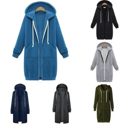 Trendy Hooded Long Jacket for Plus Size Women Winter Zip Sweatshirt Coat - Image 1 of 4