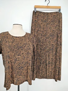 Briggs N.Y. Damen braun Paisley Maxirock & Pullover Top Outfit Größe XL Stretch - Bild 1 von 10