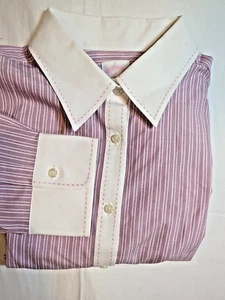 Brooks Brothers Damen Pflaume Nadelstreifen 14 Kontrast Manschette maßgeschneidert Business Bluse - Bild 1 von 8