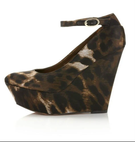 Sam Edelman 6.5 Quinn Cuña Plataforma Mary Jane Satinado Estampado Animal Tacones Leopardo Foto 1 de 4