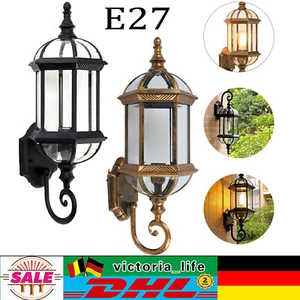 Industriell Wandleuchte Vintage Metall Glas Wandlampe Außen Licht Schwarz/gold - Bild 1 von 31