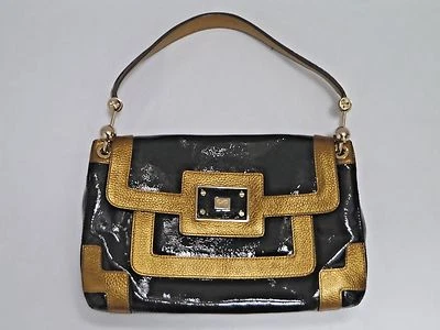 Bolso de mano ANYA HINDMARCH Lautner charol negro y cuero dorado Foto 1 de 4