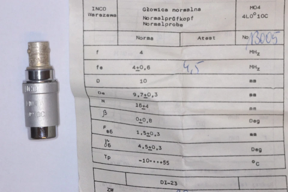 Ultraschall Prüfkopf 4MHz 4L0° 10C Normalprüfkopf M04 INCO Unipan
