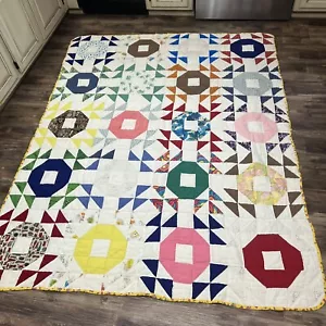 Espositore trapuntato patchwork antico vintage 63x82 rosa blu sacco mangiatoia - Foto 1 di 13