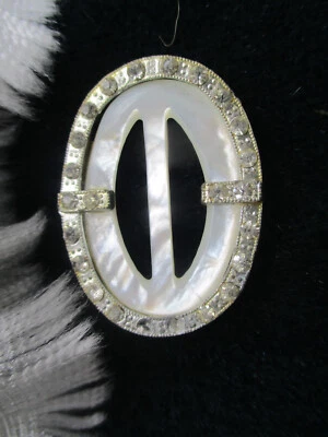 1 3/4" Vtg Mother of Pearl Abalone Shell w/Rhinestone Encasing Belt/Scarf Buckle - Image 1 of 3