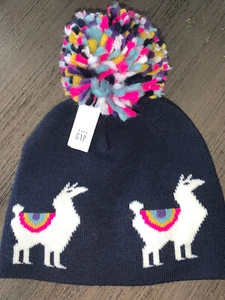 Baby Gap Girls Llama Navy Pom Hat M/L $30 NWT - Picture 1 of 2