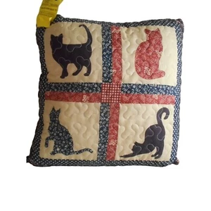 Quilted Beige Browns Cat Pattern Throw Pillow - Picture 1 of 4