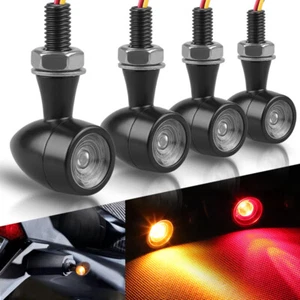4x Mini Motorcycle LED Bullet Turn Signals Blinker Brake Tail Lights Amber Red - Picture 1 of 12