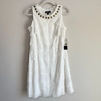 Vestido para mujer S. L. Fashions 14 blanco escote con joyas en capas volantes brillante nuevo con etiquetas Foto 1 de 4